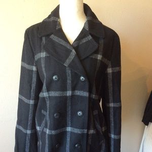 Gap Black/Gray Plaid Pea Coat Size M, NWT